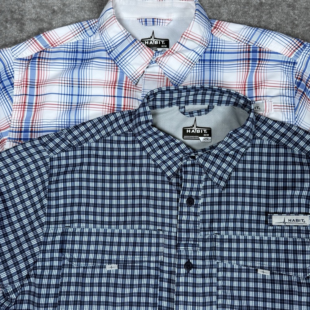 2 Habit Fishing Shirts Men's‎ Medium Short Sleeve Vented Lightweight